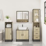 vidaXL Set mobilier de baie, 3 piese, stejar sonoma, lemn prelucrat