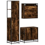 vidaXL Set mobilier de baie, 3 piese, stejar fumuriu, lemn prelucrat