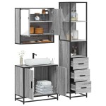 vidaXL Set mobilier de baie, 3 piese, gri sonoma, lemn prelucrat vidaXL Set mobilier de baie, 3 piese, gri sonoma, lemn prelucrat
