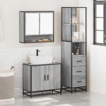 vidaXL Set mobilier de baie, 3 piese, gri sonoma, lemn prelucrat vidaXL Set mobilier de baie, 3 piese, gri sonoma, lemn prelucrat