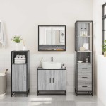 vidaXL Set mobilier de baie, 3 piese, gri sonoma, lemn prelucrat vidaXL Set mobilier de baie, 3 piese, gri sonoma, lemn prelucrat