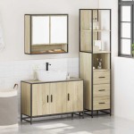vidaXL Set mobilier de baie, 3 piese, stejar sonoma, lemn prelucrat