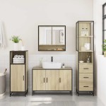 vidaXL Set mobilier de baie, 3 piese, stejar sonoma, lemn prelucrat