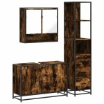 vidaXL Set mobilier de baie, 3 piese, stejar fumuriu, lemn prelucrat