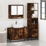 vidaXL Set mobilier de baie, 3 piese, stejar fumuriu, lemn prelucrat