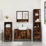 vidaXL Set mobilier de baie, 3 piese, stejar fumuriu, lemn prelucrat