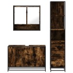 vidaXL Set mobilier de baie, 3 piese, stejar fumuriu, lemn prelucrat
