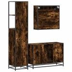 vidaXL Set mobilier de baie, 3 piese, stejar fumuriu, lemn prelucrat