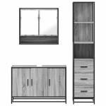 vidaXL Set mobilier de baie, 3 piese, gri sonoma, lemn prelucrat