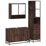 vidaXL Set mobilier de baie, 3 piese, stejar maro, lemn prelucrat