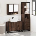 vidaXL Set mobilier de baie, 3 piese, stejar maro, lemn prelucrat