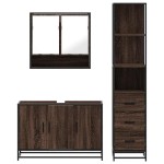 vidaXL Set mobilier de baie, 3 piese, stejar maro, lemn prelucrat