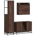 vidaXL Set mobilier de baie, 3 piese, stejar maro, lemn prelucrat