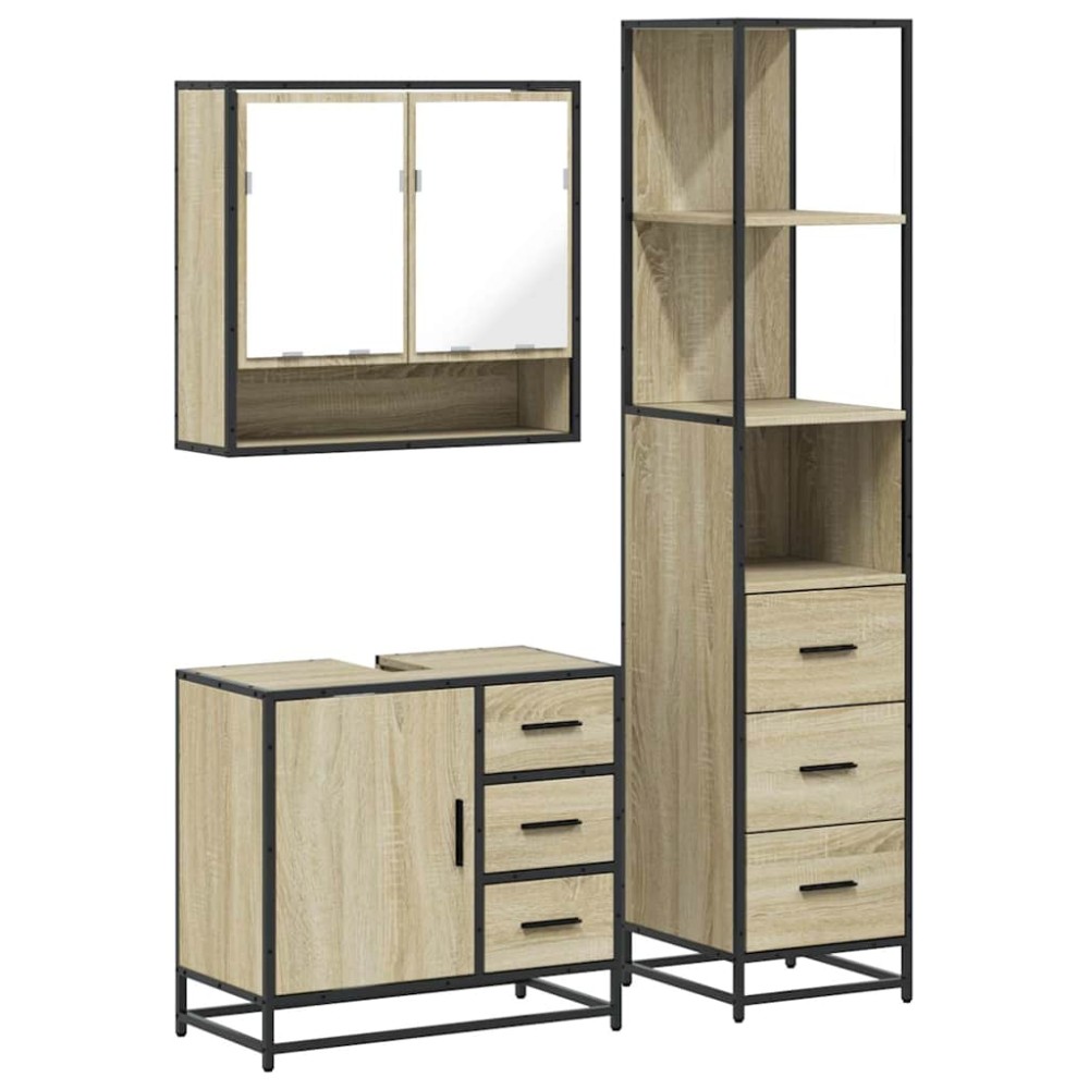 vidaXL Set mobilier de baie, 3 piese, stejar sonoma, lemn prelucrat