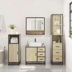 vidaXL Set mobilier de baie, 3 piese, stejar sonoma, lemn prelucrat