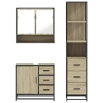 vidaXL Set mobilier de baie, 3 piese, stejar sonoma, lemn prelucrat