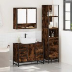 vidaXL Set mobilier de baie, 3 piese, stejar fumuriu, lemn prelucrat vidaXL Set mobilier de baie, 3 piese, stejar fumuriu, lemn prelucrat