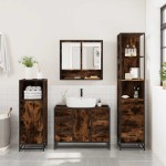 vidaXL Set mobilier de baie, 3 piese, stejar fumuriu, lemn prelucrat vidaXL Set mobilier de baie, 3 piese, stejar fumuriu, lemn prelucrat