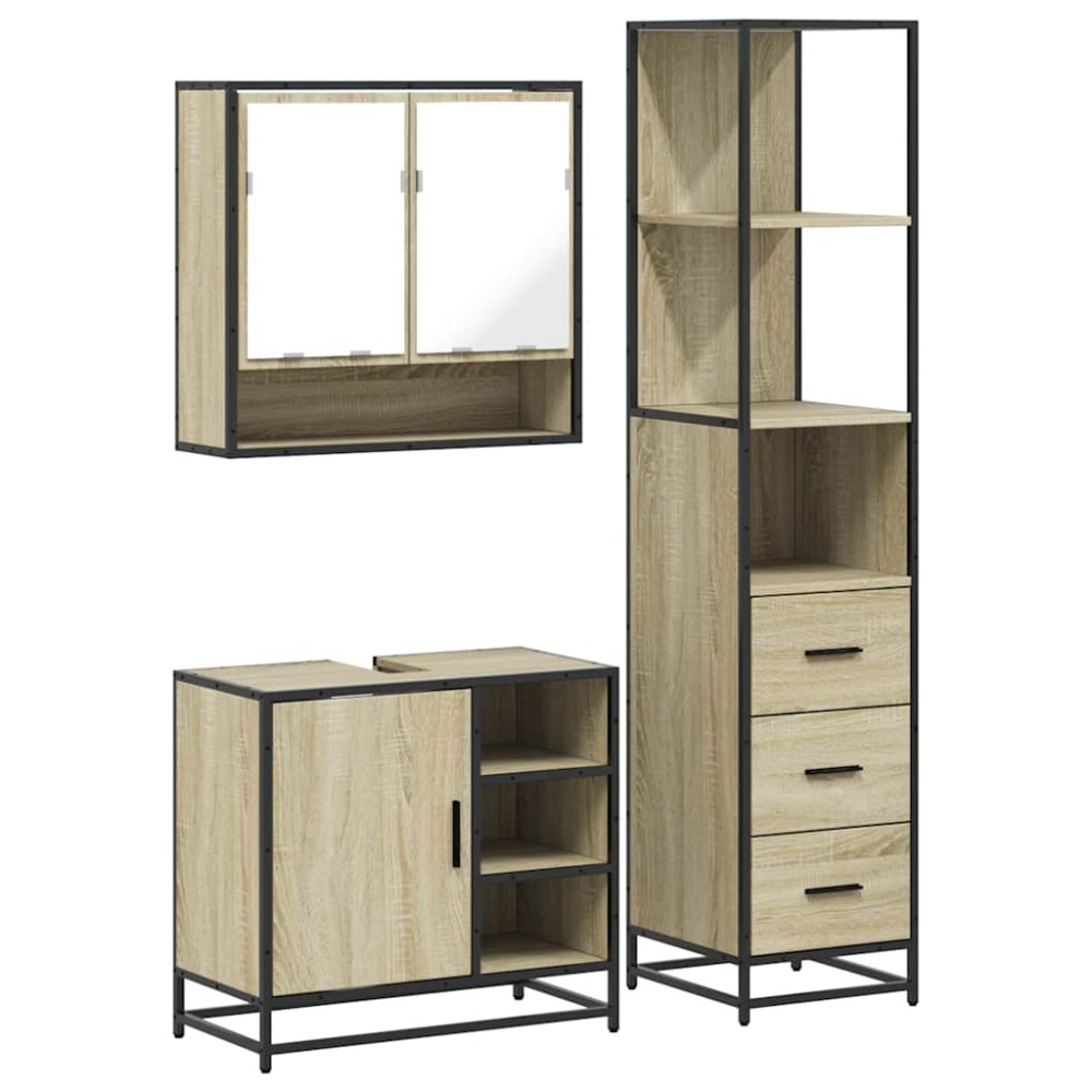 vidaXL Set mobilier de baie, 3 piese, stejar sonoma, lemn prelucrat