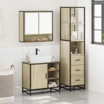vidaXL Set mobilier de baie, 3 piese, stejar sonoma, lemn prelucrat vidaXL Set mobilier de baie, 3 piese, stejar sonoma, lemn prelucrat