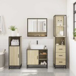vidaXL Set mobilier de baie, 3 piese, stejar sonoma, lemn prelucrat vidaXL Set mobilier de baie, 3 piese, stejar sonoma, lemn prelucrat