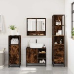 vidaXL Set mobilier de baie, 3 piese, stejar fumuriu, lemn prelucrat vidaXL Set mobilier de baie, 3 piese, stejar fumuriu, lemn prelucrat