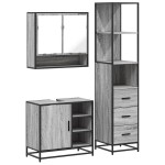 vidaXL Set mobilier de baie, 3 piese, gri sonoma, lemn prelucrat vidaXL Set mobilier de baie, 3 piese, gri sonoma, lemn prelucrat