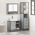 vidaXL Set mobilier de baie, 3 piese, gri sonoma, lemn prelucrat vidaXL Set mobilier de baie, 3 piese, gri sonoma, lemn prelucrat
