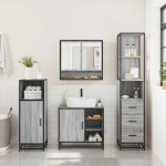vidaXL Set mobilier de baie, 3 piese, gri sonoma, lemn prelucrat vidaXL Set mobilier de baie, 3 piese, gri sonoma, lemn prelucrat