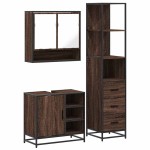vidaXL Set mobilier de baie, 3 piese, stejar maro, lemn prelucrat