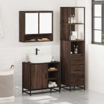 vidaXL Set mobilier de baie, 3 piese, stejar maro, lemn prelucrat