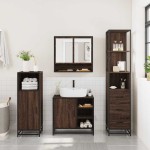 vidaXL Set mobilier de baie, 3 piese, stejar maro, lemn prelucrat