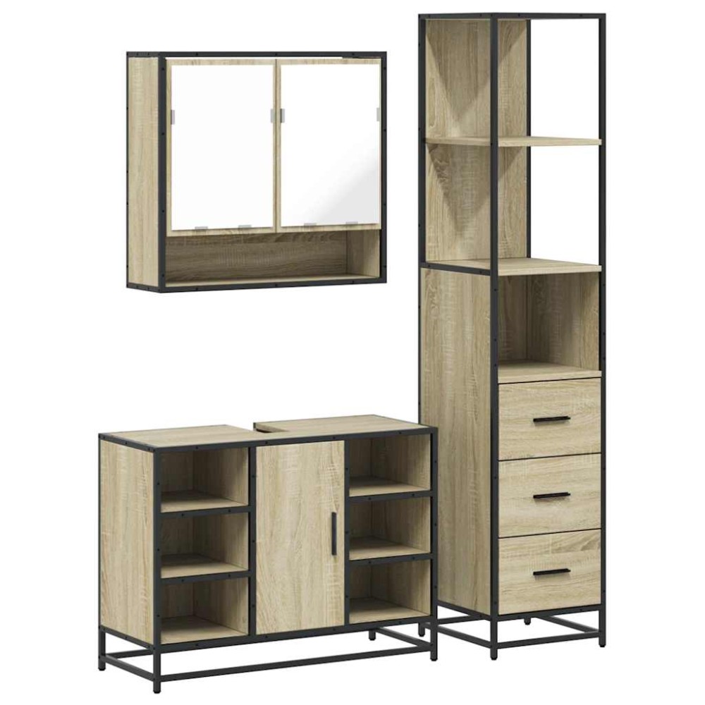 vidaXL Set de mobilier de baie din 3 piese din lemn de stejar Sonoma