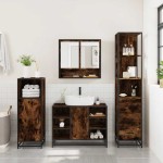 vidaXL Set de mobilier de baie din 3 piese din lemn de stejar afumat vidaXL Set de mobilier de baie din 3 piese din lemn de stejar afumat