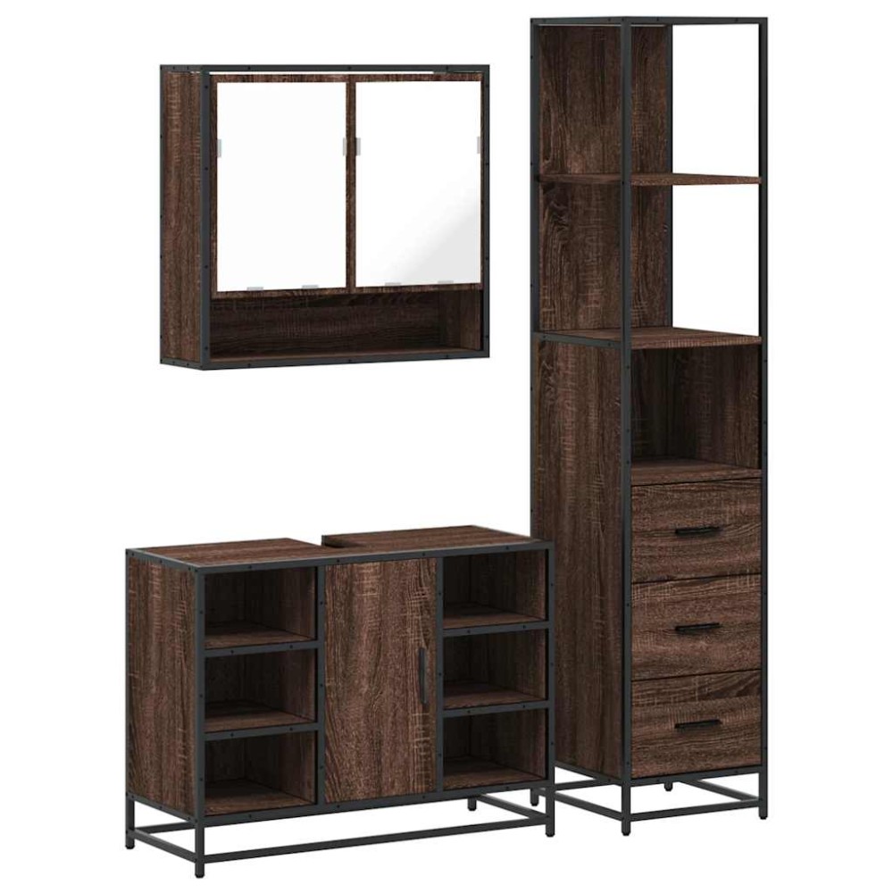 vidaXL Set de mobilier de baie din 3 piese din lemn de stejar maro