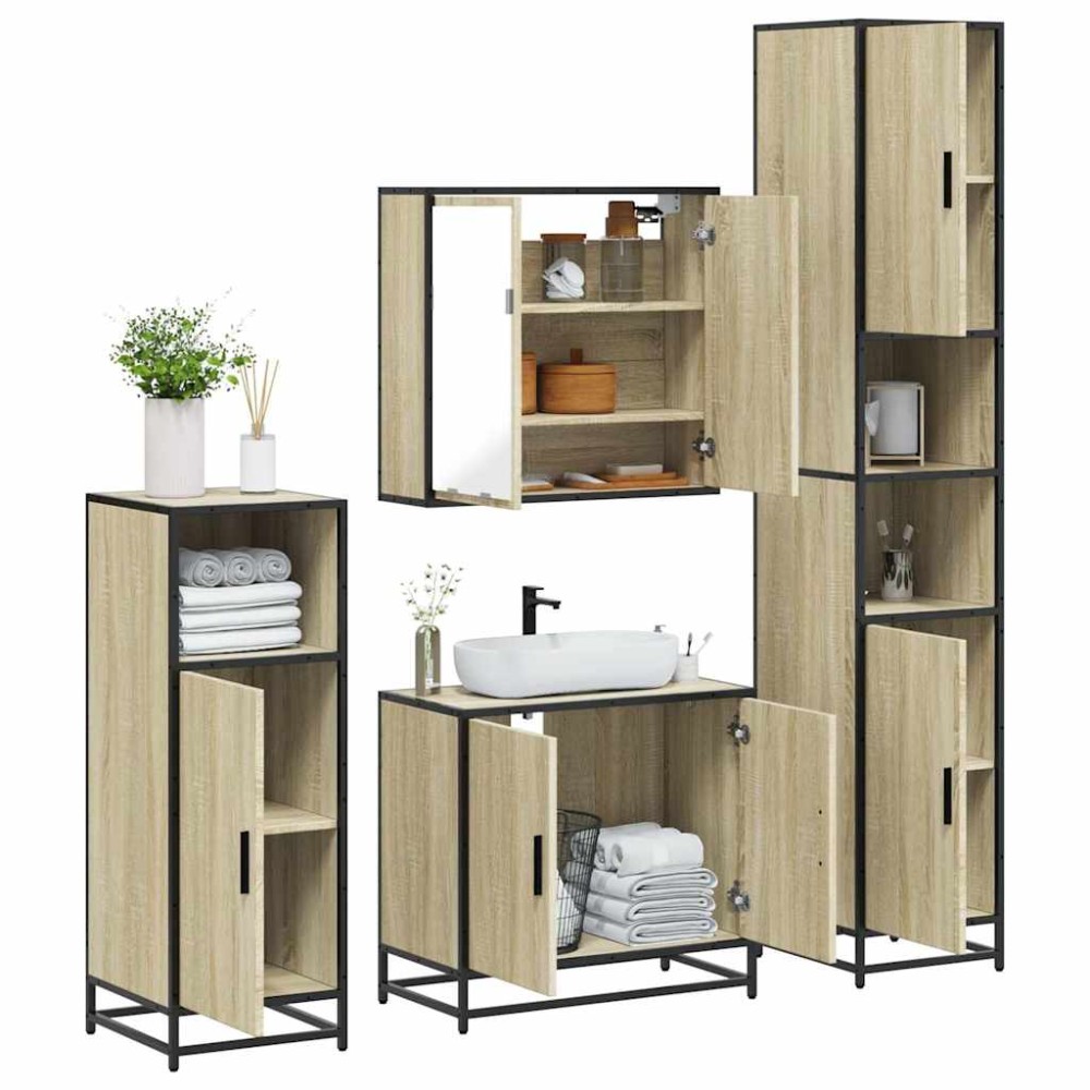 vidaXL Set de mobilier de baie din 4 piese din lemn de stejar Sonoma
