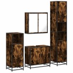 vidaXL Set de mobilier de baie 4 piese Lemn prelucrat de stejar afumat vidaXL Set de mobilier de baie 4 piese Lemn prelucrat de stejar afumat