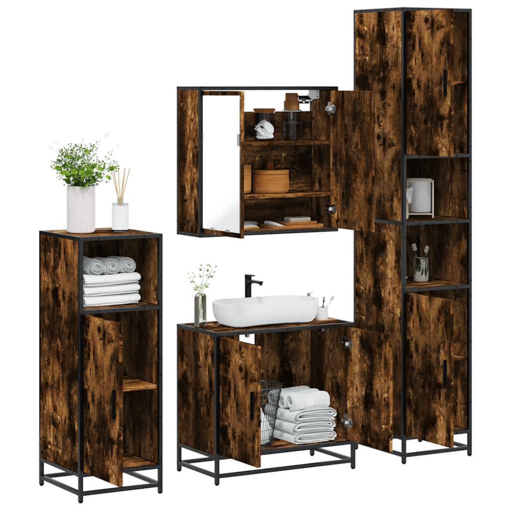 vidaXL Set de mobilier de baie 4 piese Lemn prelucrat de stejar afumat