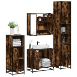 vidaXL Set de mobilier de baie 4 piese Lemn prelucrat de stejar afumat vidaXL Set de mobilier de baie 4 piese Lemn prelucrat de stejar afumat