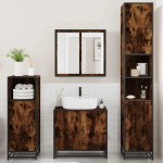 vidaXL Set de mobilier de baie 4 piese Lemn prelucrat de stejar afumat vidaXL Set de mobilier de baie 4 piese Lemn prelucrat de stejar afumat