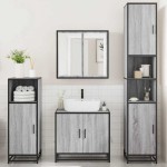 vidaXL Set de mobilier de baie 4 piese Lemn stratificat gri Sonoma vidaXL Set de mobilier de baie 4 piese Lemn stratificat gri Sonoma