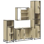 vidaXL Set de mobilier de baie din 4 piese din lemn de stejar Sonoma