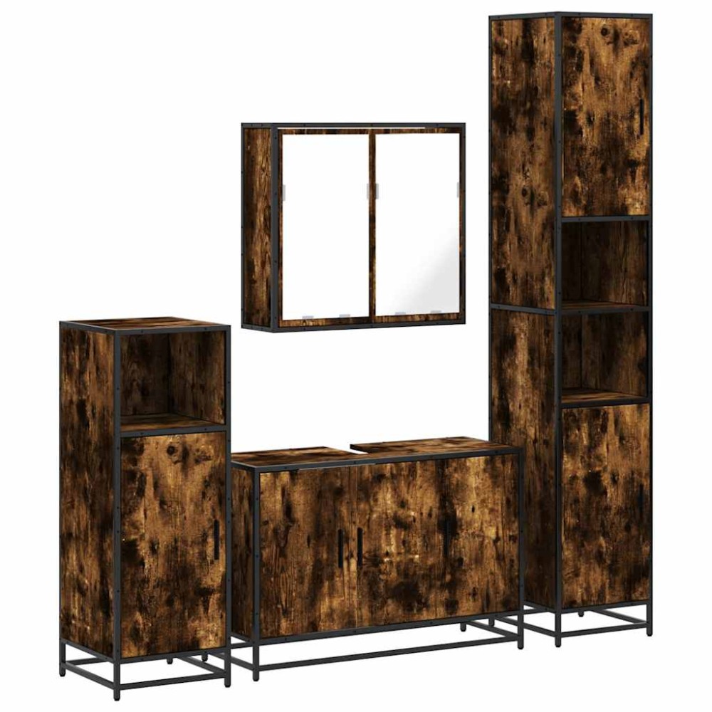 vidaXL Set de mobilier de baie 4 piese Lemn prelucrat de stejar afumat