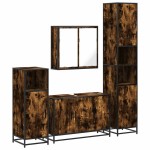 vidaXL Set de mobilier de baie 4 piese Lemn prelucrat de stejar afumat vidaXL Set de mobilier de baie 4 piese Lemn prelucrat de stejar afumat