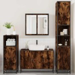 vidaXL Set de mobilier de baie 4 piese Lemn prelucrat de stejar afumat vidaXL Set de mobilier de baie 4 piese Lemn prelucrat de stejar afumat