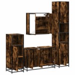 vidaXL Set de mobilier de baie 4 piese Lemn prelucrat de stejar afumat vidaXL Set de mobilier de baie 4 piese Lemn prelucrat de stejar afumat