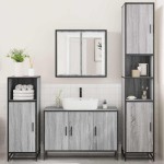 vidaXL Set de mobilier de baie 4 piese Lemn stratificat gri Sonoma vidaXL Set de mobilier de baie 4 piese Lemn stratificat gri Sonoma