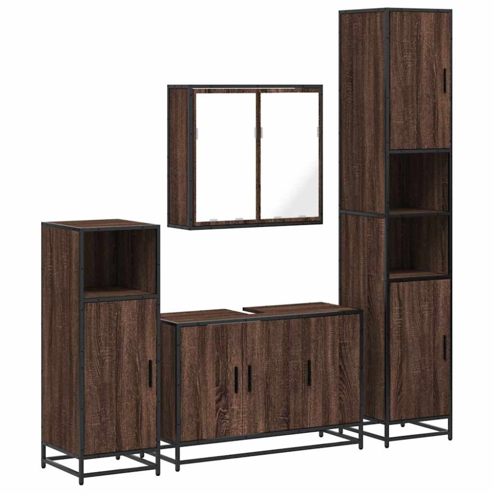 vidaXL Set de mobilier de baie din 4 piese din lemn de stejar maro