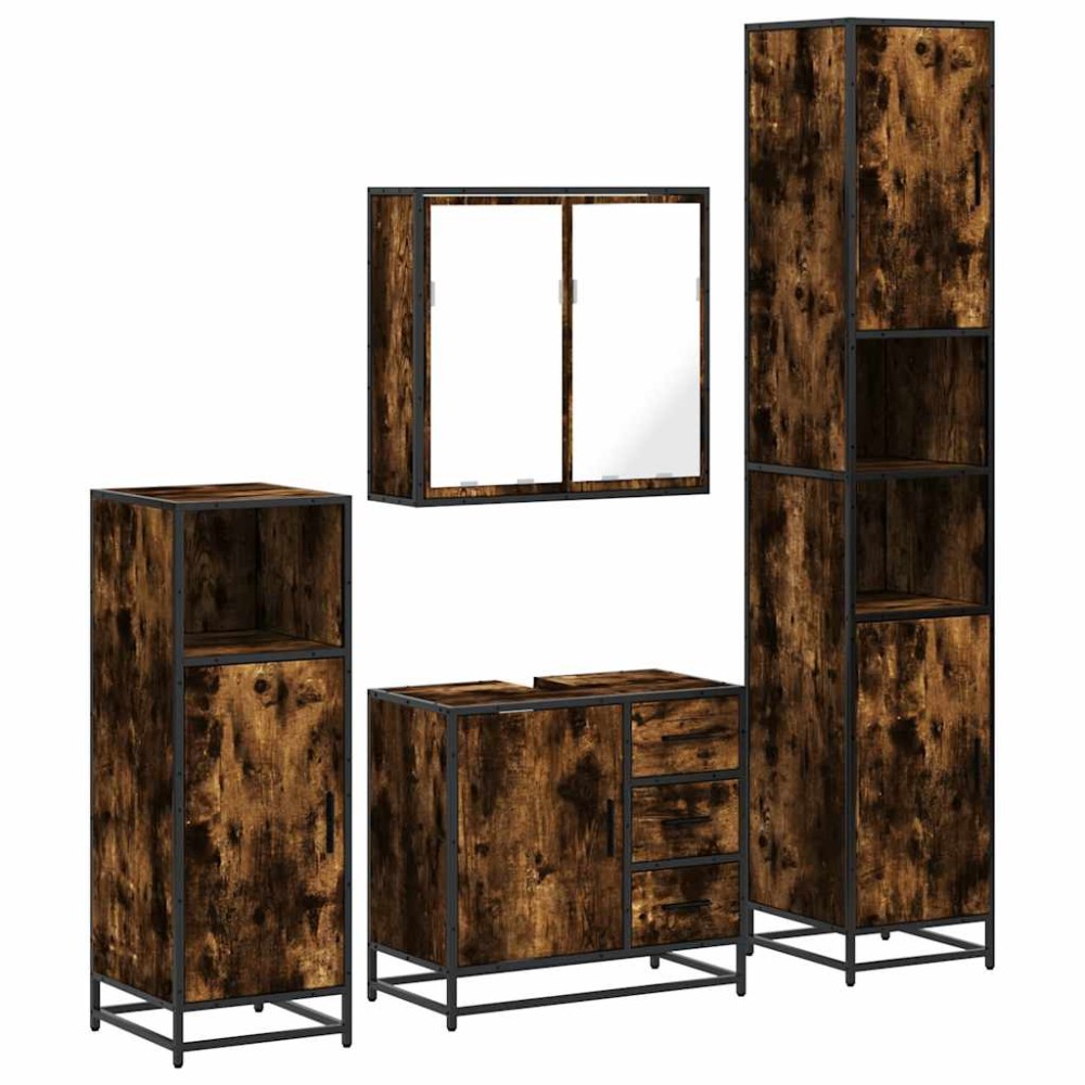 vidaXL Set de mobilier de baie 4 piese Lemn prelucrat de stejar afumat
