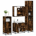 vidaXL Set de mobilier de baie 4 piese Lemn prelucrat de stejar afumat vidaXL Set de mobilier de baie 4 piese Lemn prelucrat de stejar afumat